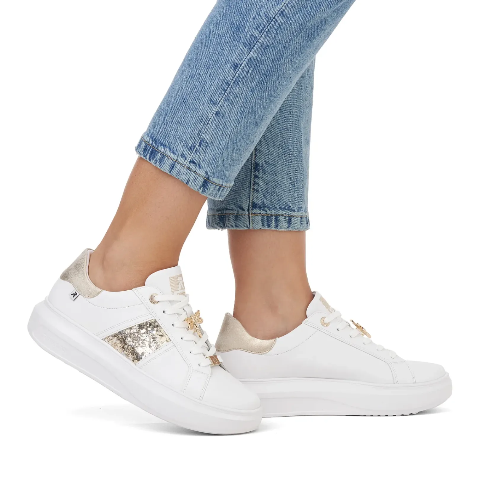 Outlet Rieker Damskie Tenisowki Niskie Swan-White Gold