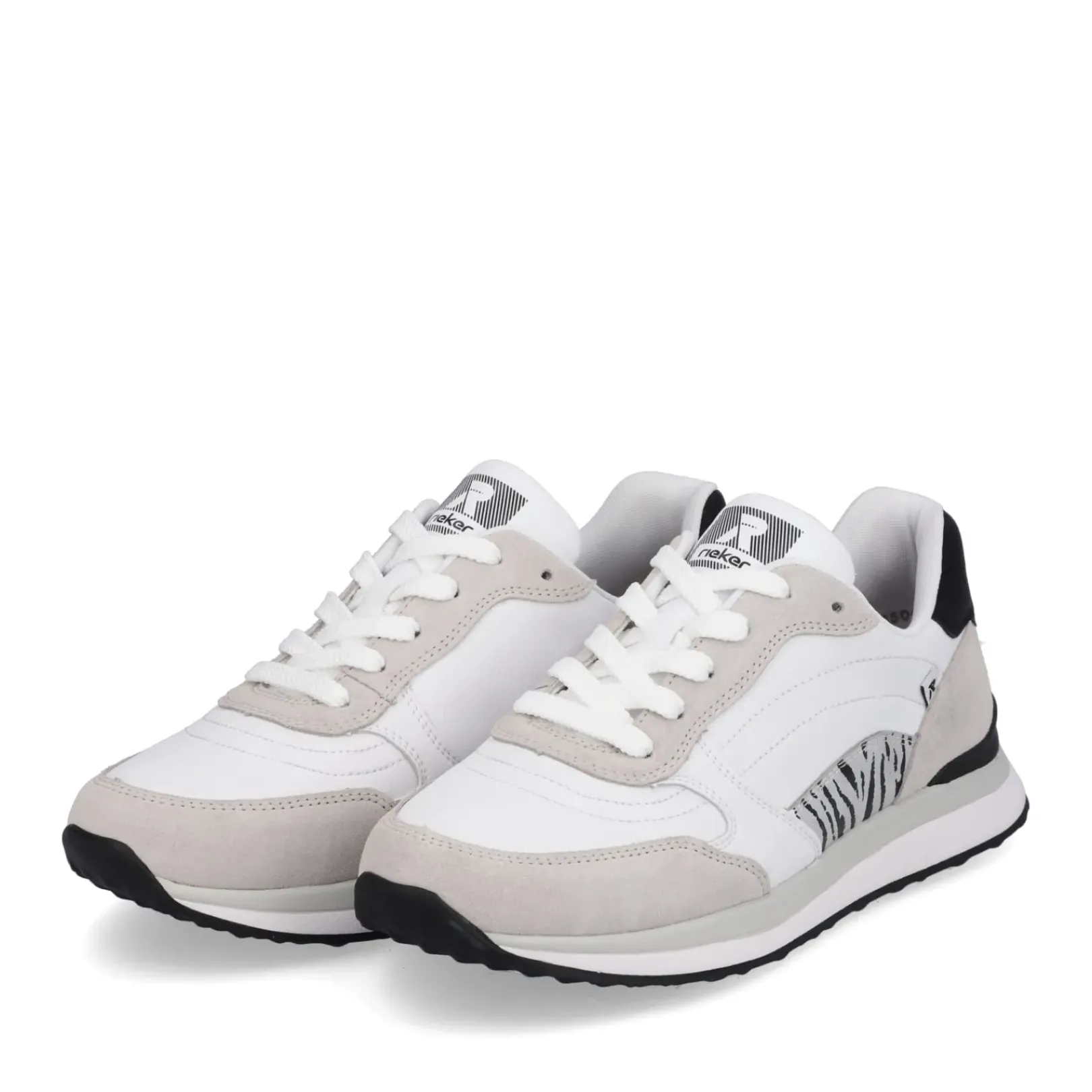 New Rieker Damskie Tenisowki Niskie Swan-White Arctic-Grey Zebra