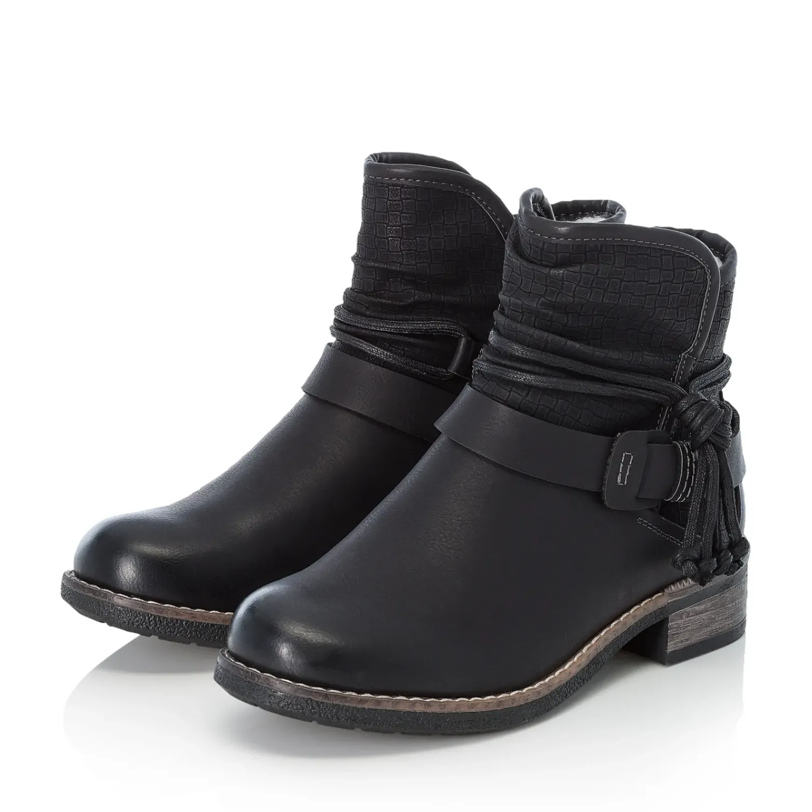 New Rieker Krotkie Botki Damskie , Nocne, Czarne