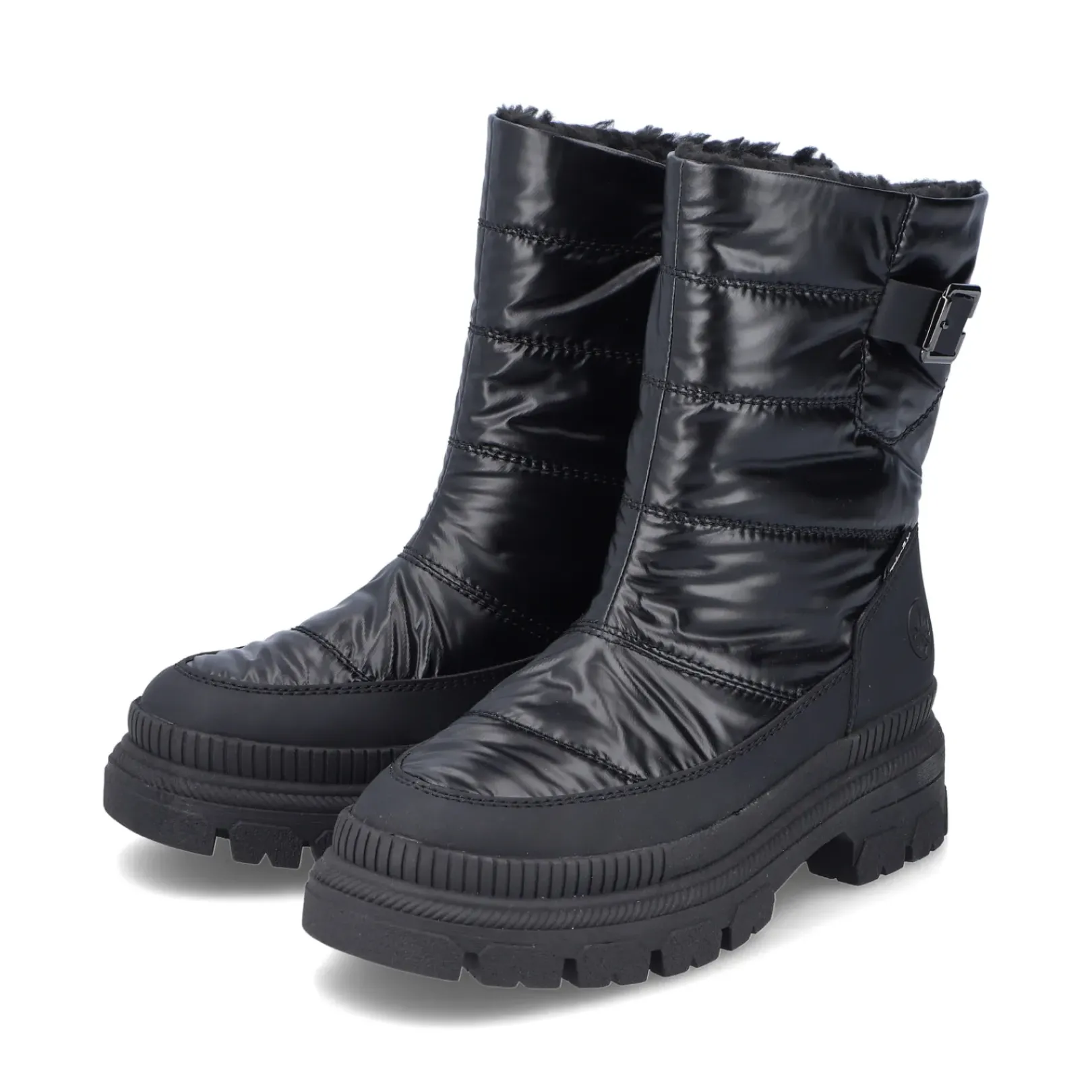 New Rieker Krotkie Botki Damskie W Kolorze Czarnym, Blyszczacym