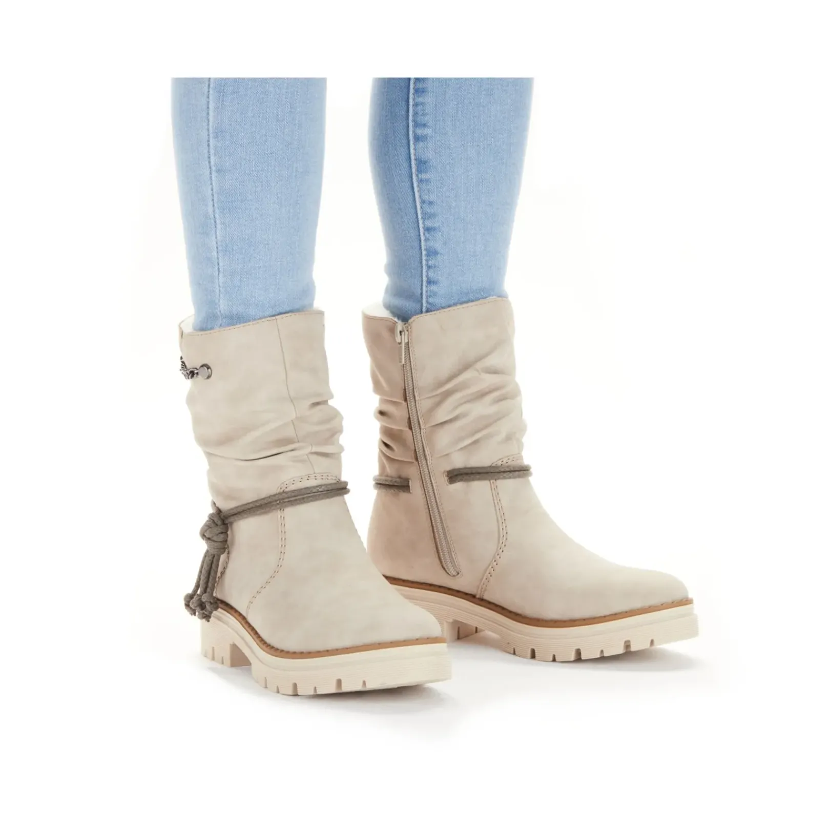 Clearance Rieker Krotkie Botki Damskie W Kolorze Jasnego Bezu
