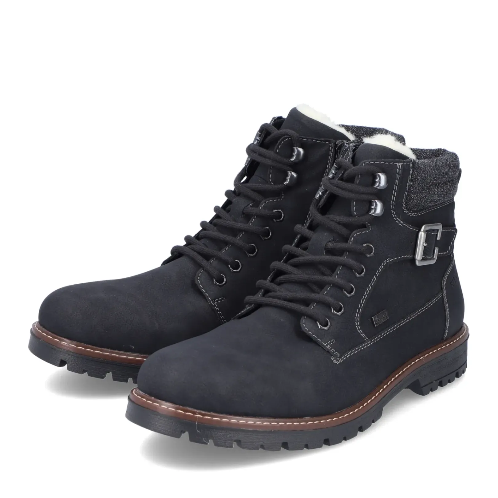 Outlet Rieker Meskie Sznurowane Buty , Asfaltowe, Czarne