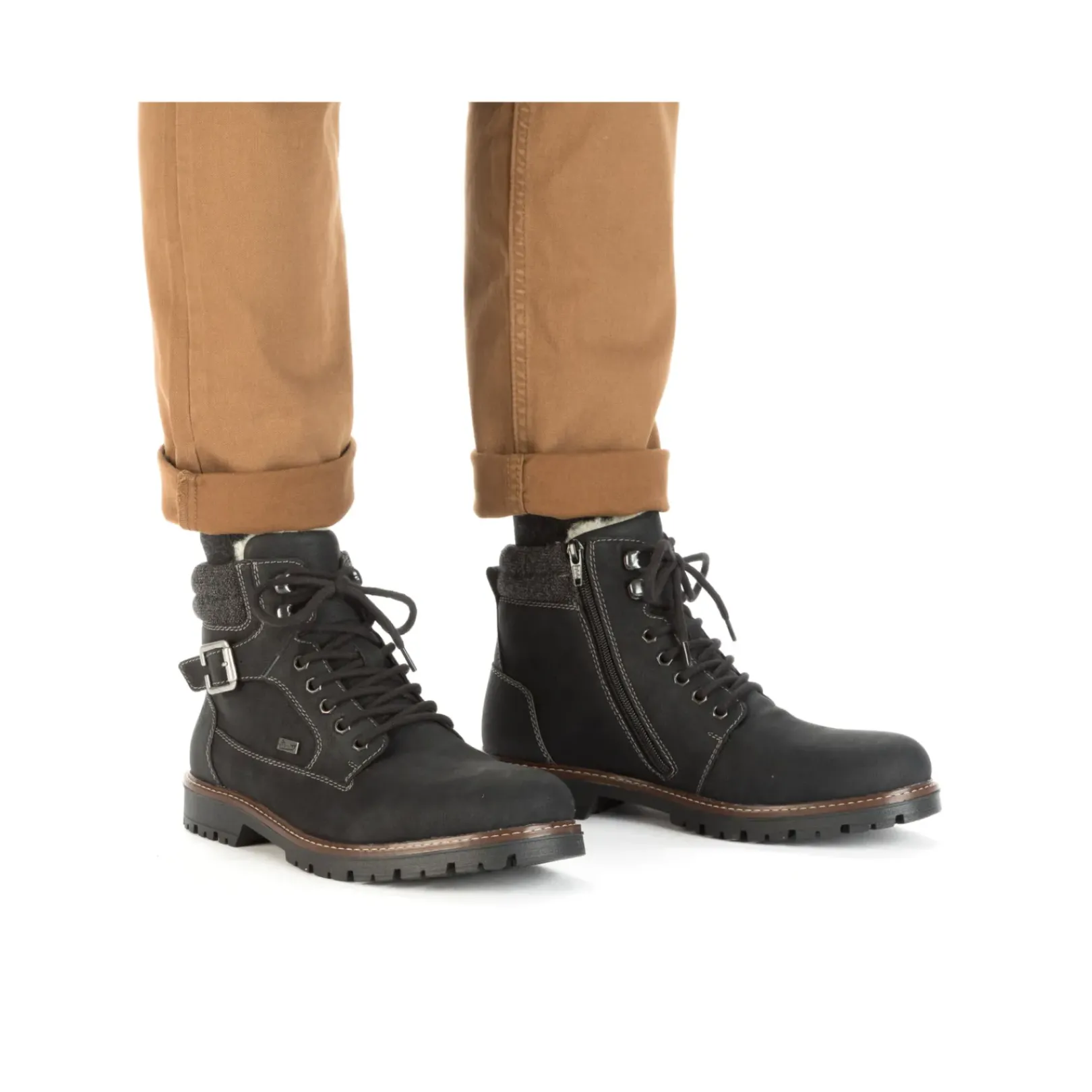 Outlet Rieker Meskie Sznurowane Buty , Asfaltowe, Czarne