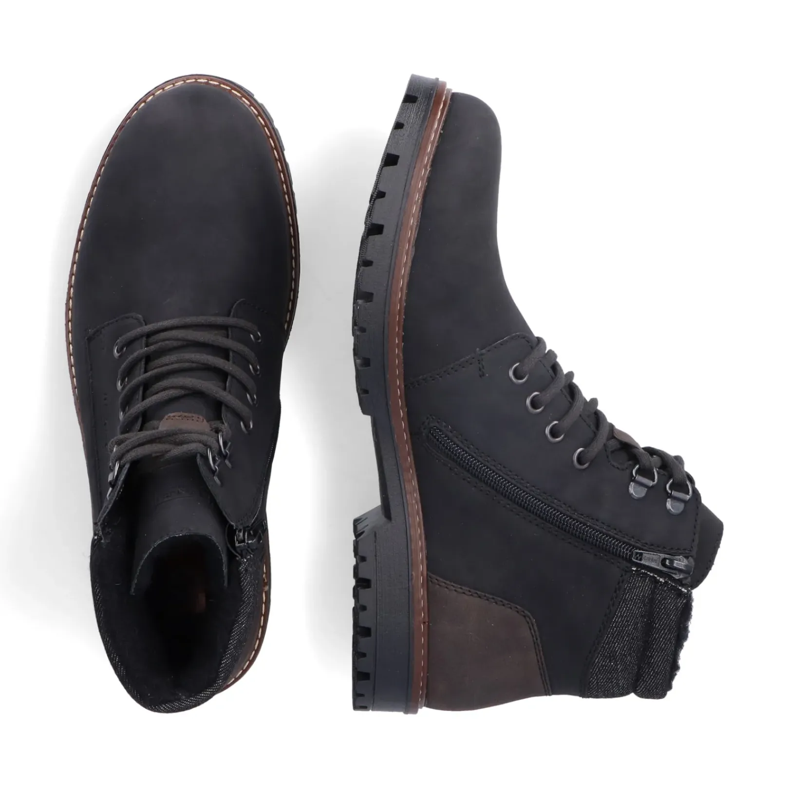 Discount Rieker Meskie Sznurowane Buty , Asfaltowe, Czarne