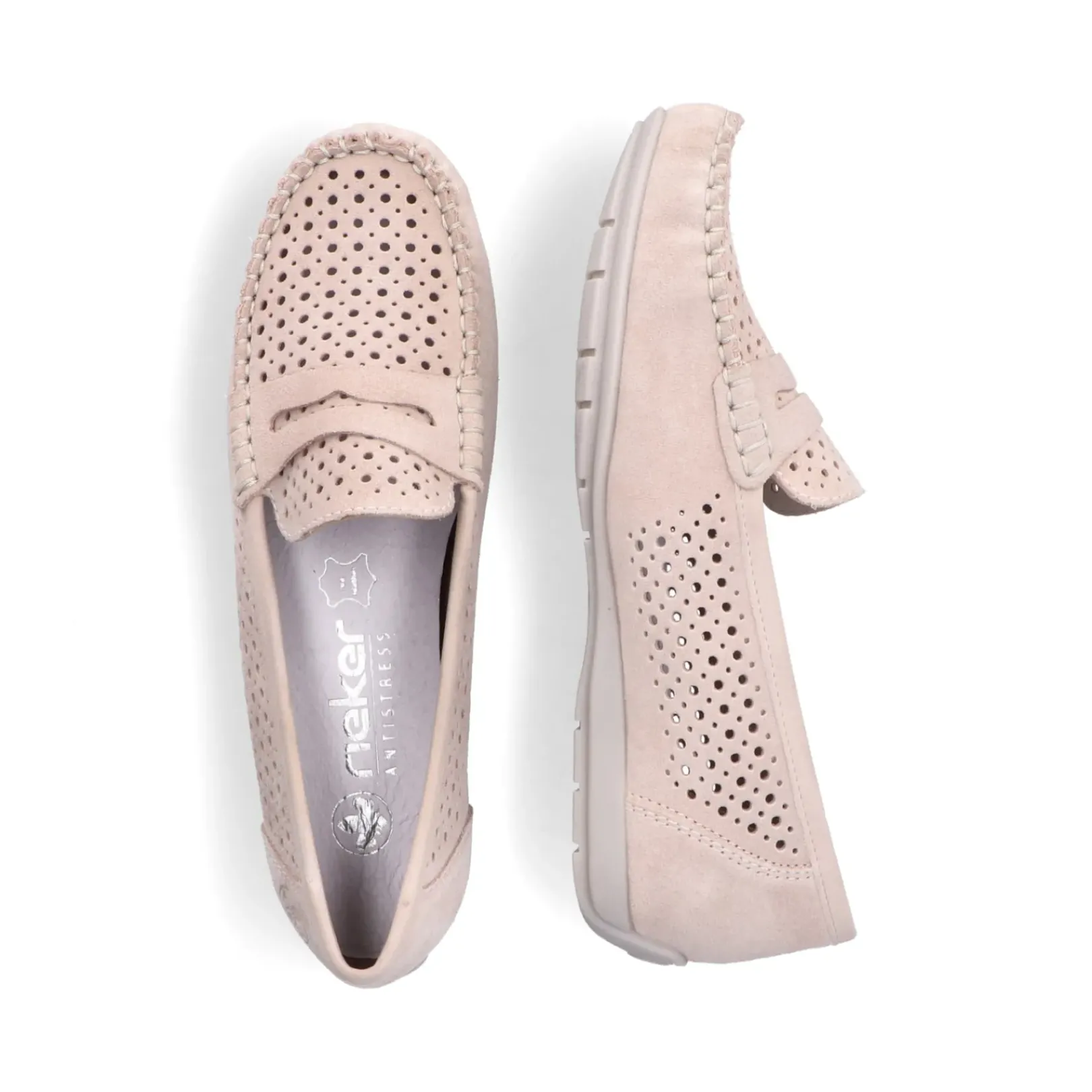 Discount Rieker Mokasyny Damskie W Delikatnym Rozu
