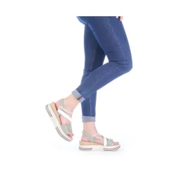 Clearance Rieker Sandaly Damskie Na Koturnie W Kolorze Mietowo-Bialo-Bezowym