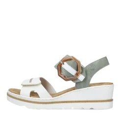 Fashion Rieker Sandaly Damskie Na Koturnie W Kolorze Mietowo-Liliowo-Bialym