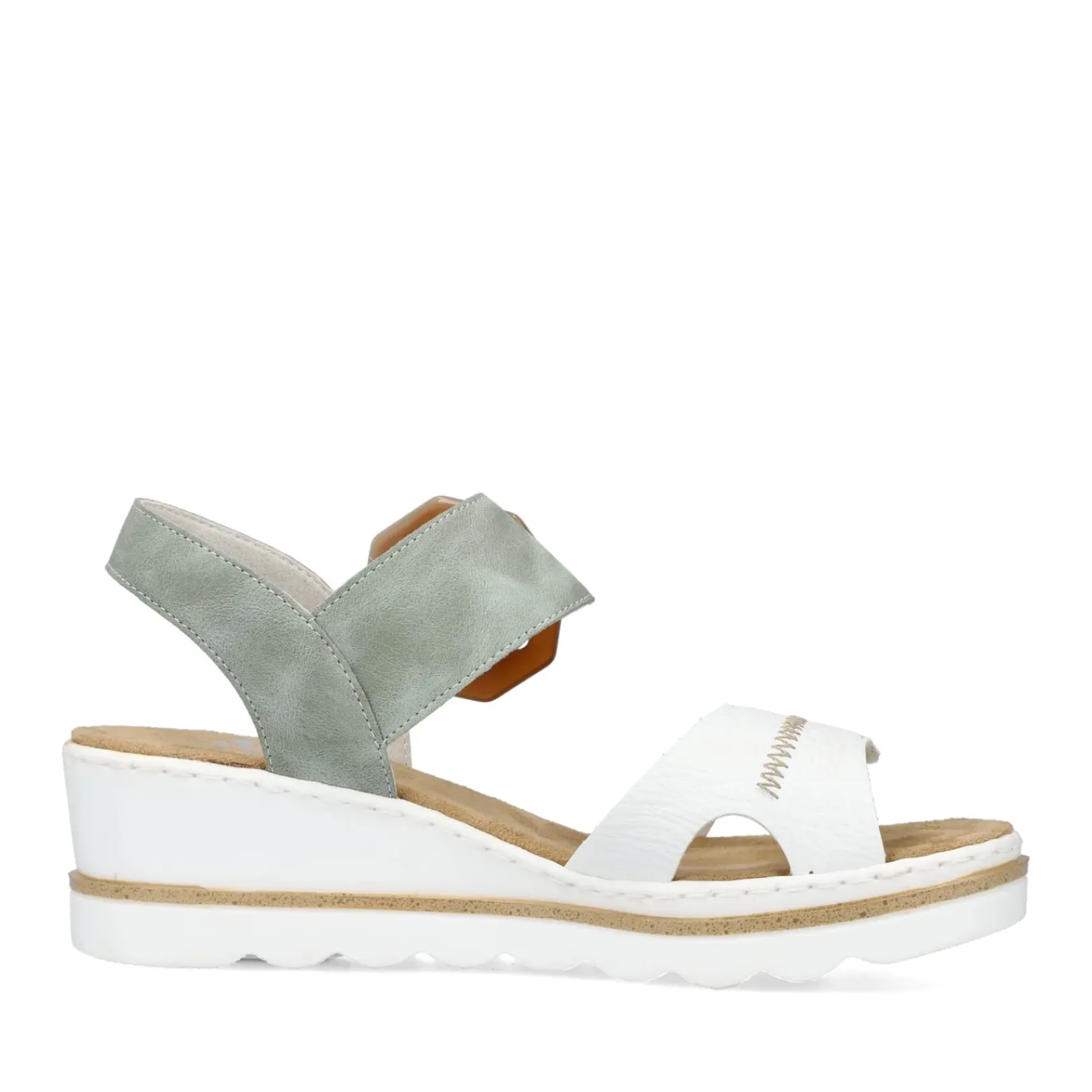Fashion Rieker Sandaly Damskie Na Koturnie W Kolorze Mietowo-Liliowo-Bialym