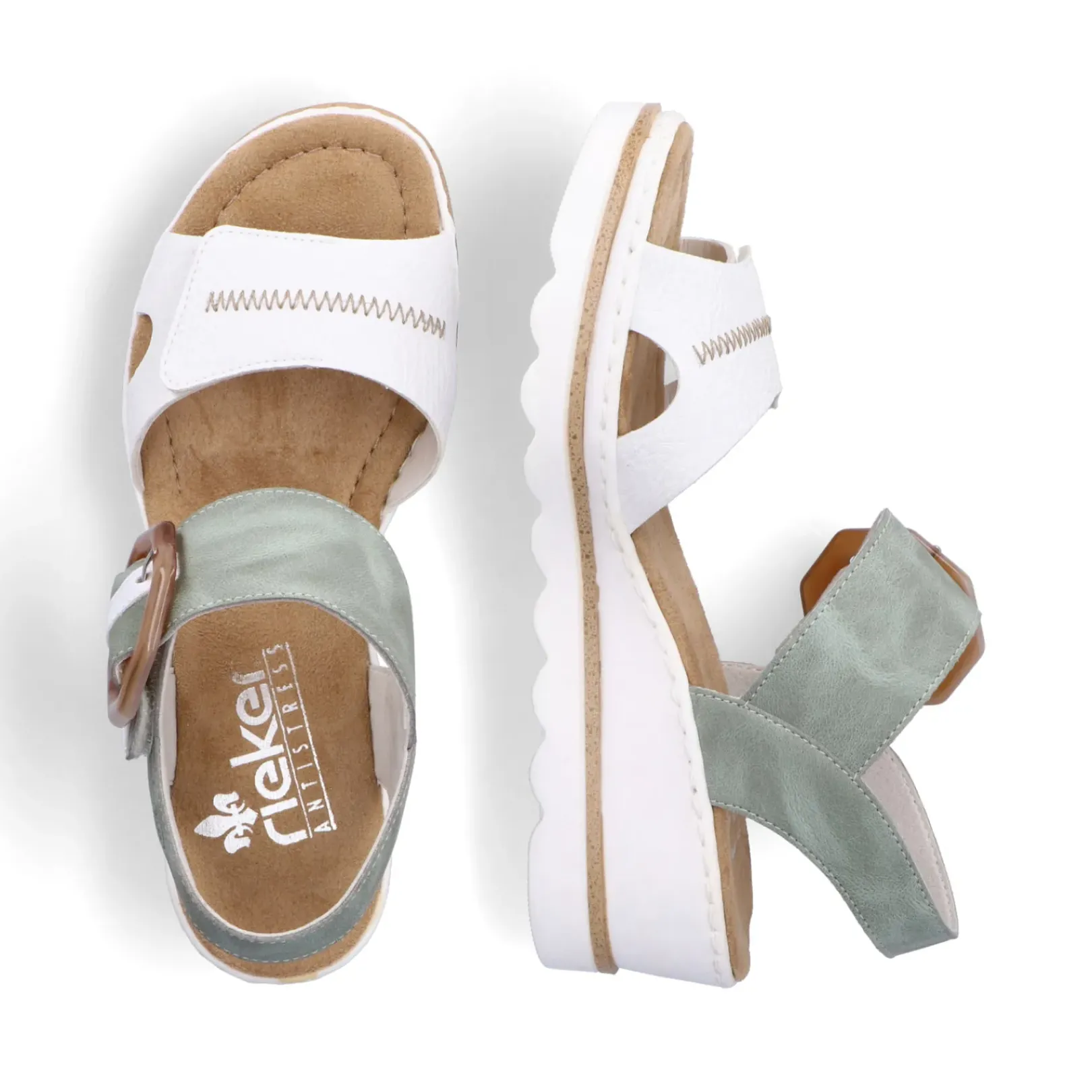 Fashion Rieker Sandaly Damskie Na Koturnie W Kolorze Mietowo-Liliowo-Bialym