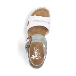 Fashion Rieker Sandaly Damskie Na Koturnie W Kolorze Mietowo-Liliowo-Bialym