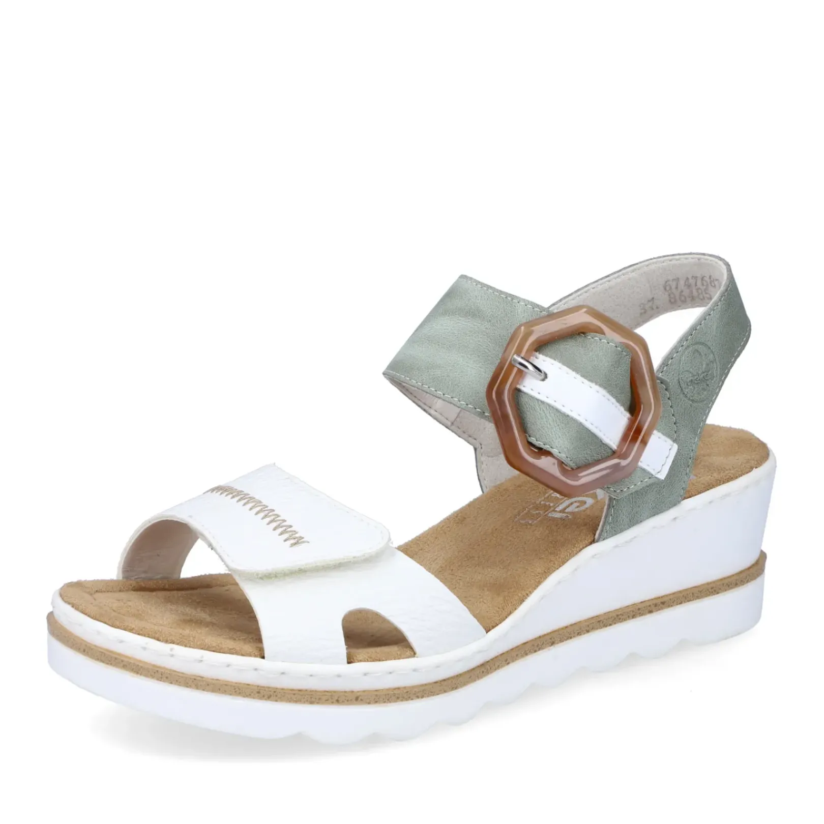 Fashion Rieker Sandaly Damskie Na Koturnie W Kolorze Mietowo-Liliowo-Bialym