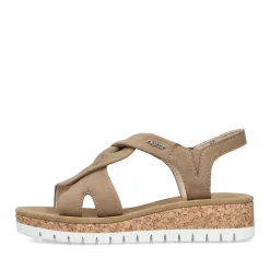 Fashion Rieker Sandaly Damskie Na Koturnie W Kolorze Brazowo-Bezowym