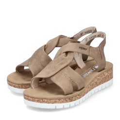Fashion Rieker Sandaly Damskie Na Koturnie W Kolorze Brazowo-Bezowym