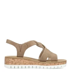 Fashion Rieker Sandaly Damskie Na Koturnie W Kolorze Brazowo-Bezowym