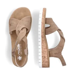 Fashion Rieker Sandaly Damskie Na Koturnie W Kolorze Brazowo-Bezowym