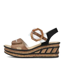Discount Rieker Sandaly Damskie Na Koturnie W Kolorze Brazowo-Bezowo-Bialym