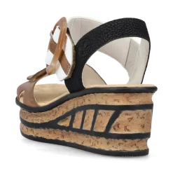 Discount Rieker Sandaly Damskie Na Koturnie W Kolorze Brazowo-Bezowo-Bialym