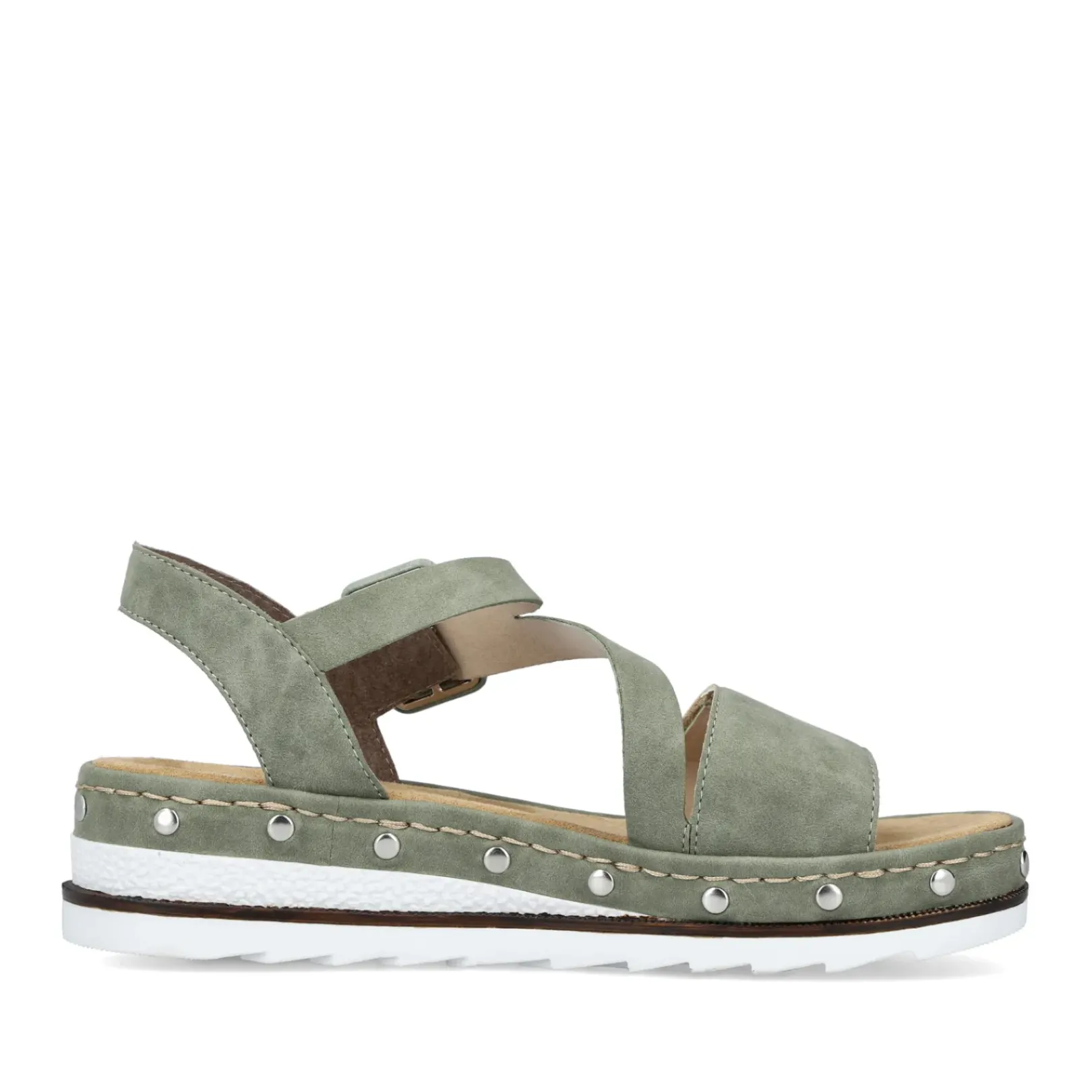 Online Rieker Sandaly Damskie Na Koturnie W Kolorze Zielono-Szarym