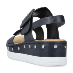 Hot Rieker Sandaly Damskie Na Koturnie W Kolorze Granatowym
