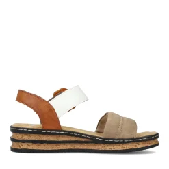 Discount Rieker Sandaly Damskie Na Koturnie W Kolorze Brazowo-Bezowo-Czarnym