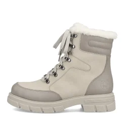 Fashion Rieker Sznurowane Botki W Kolorze Jasnobezowym