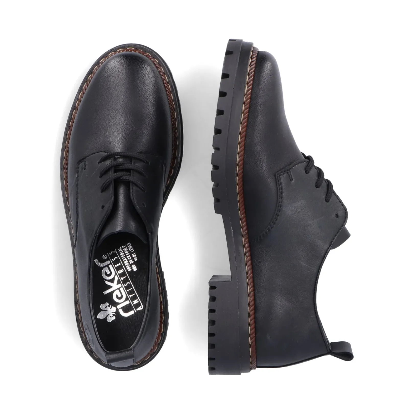 Outlet Rieker Sznurowane Buty Damskie W Kolorze Nocnej Czerni