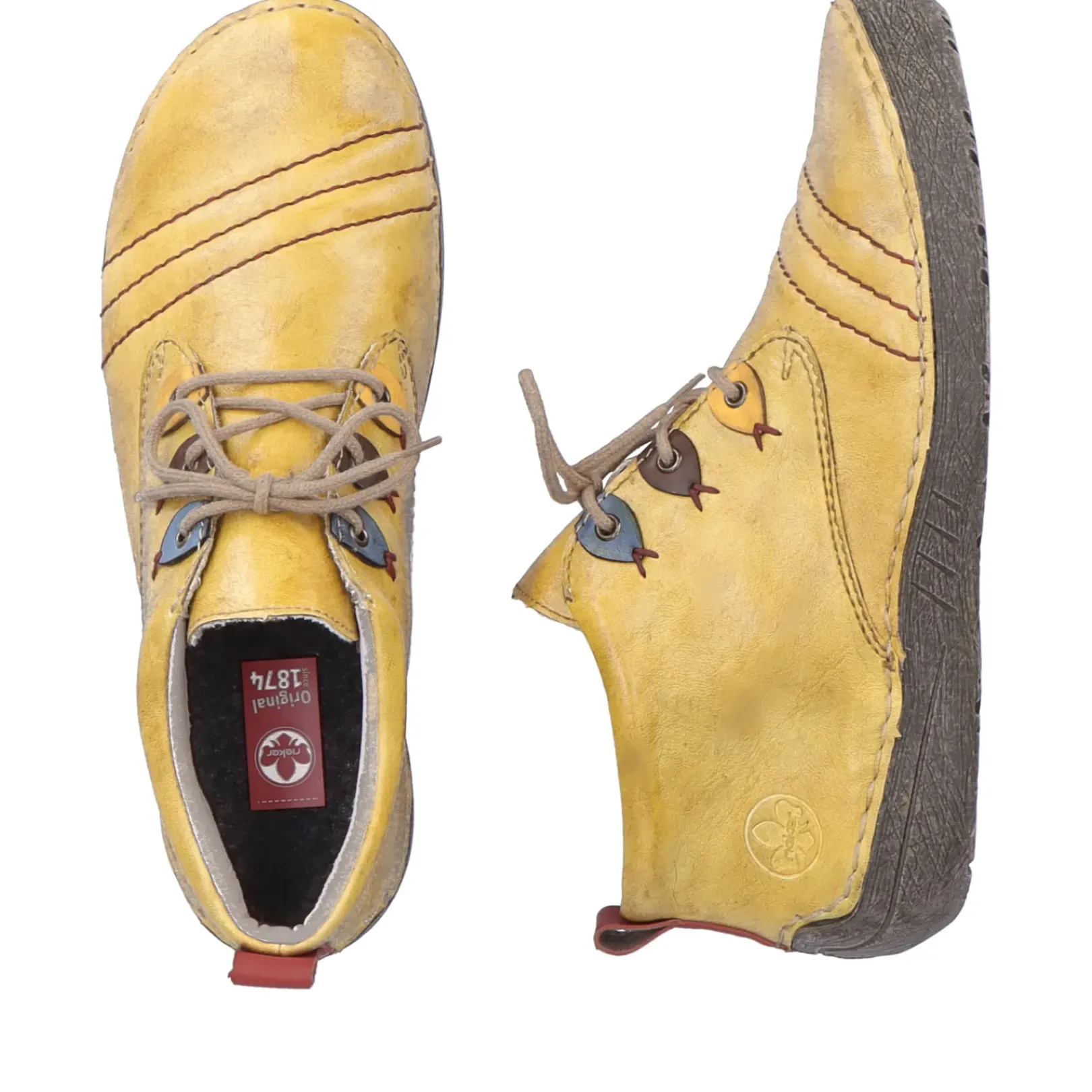 Best Rieker Sznurowane Buty Damskie W Egzotycznym Kolorze Zoltym