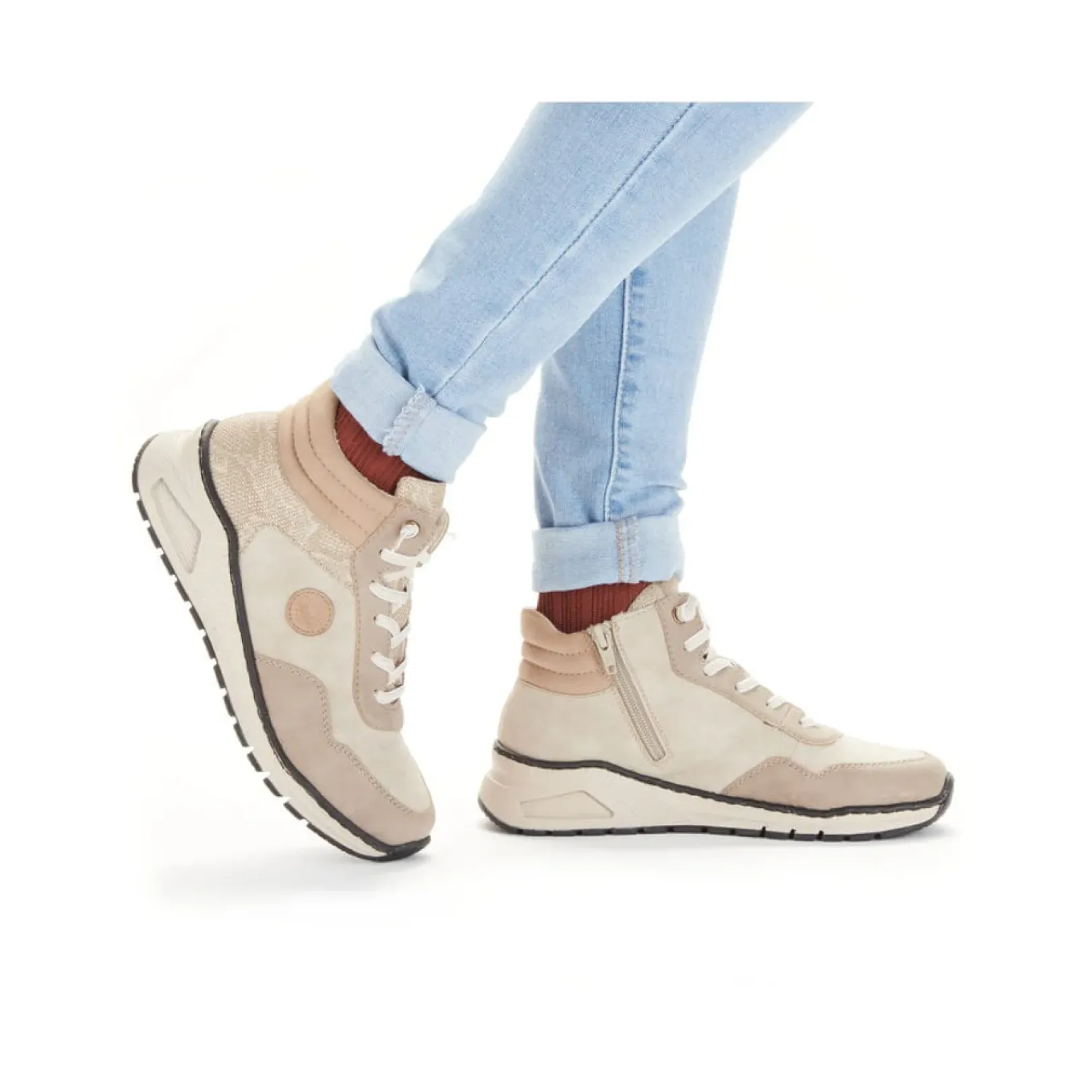 Outlet Rieker Sznurowane Buty Damskie W Kolorze Jasnego Bezu