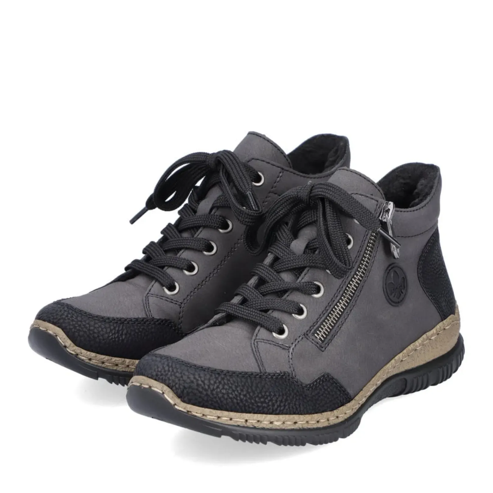 Outlet Rieker Sznurowane Buty Damskie W Kolorze Antracytowym