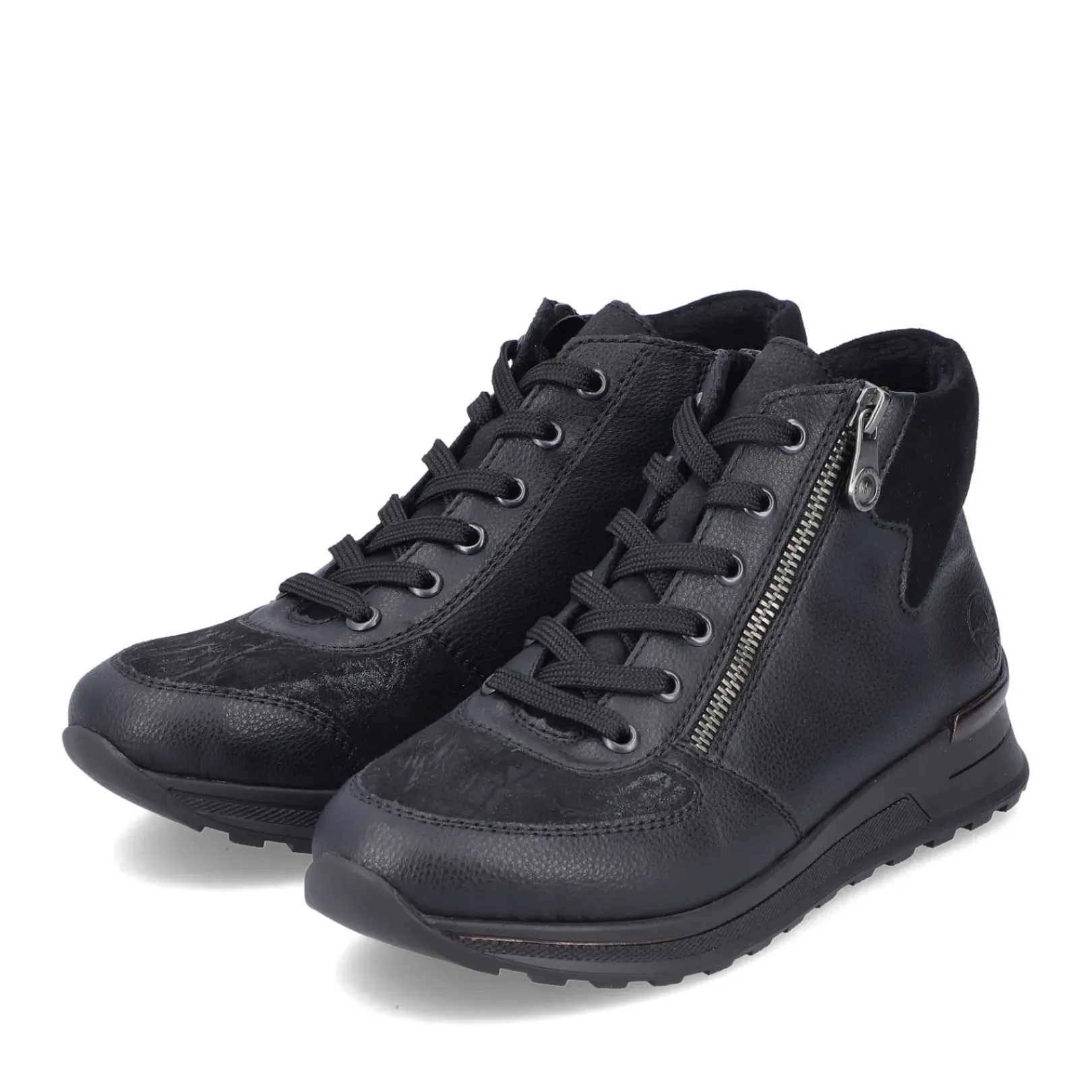 Clearance Rieker Sznurowane Buty Damskie W Kolorze Glebokiej Czerni
