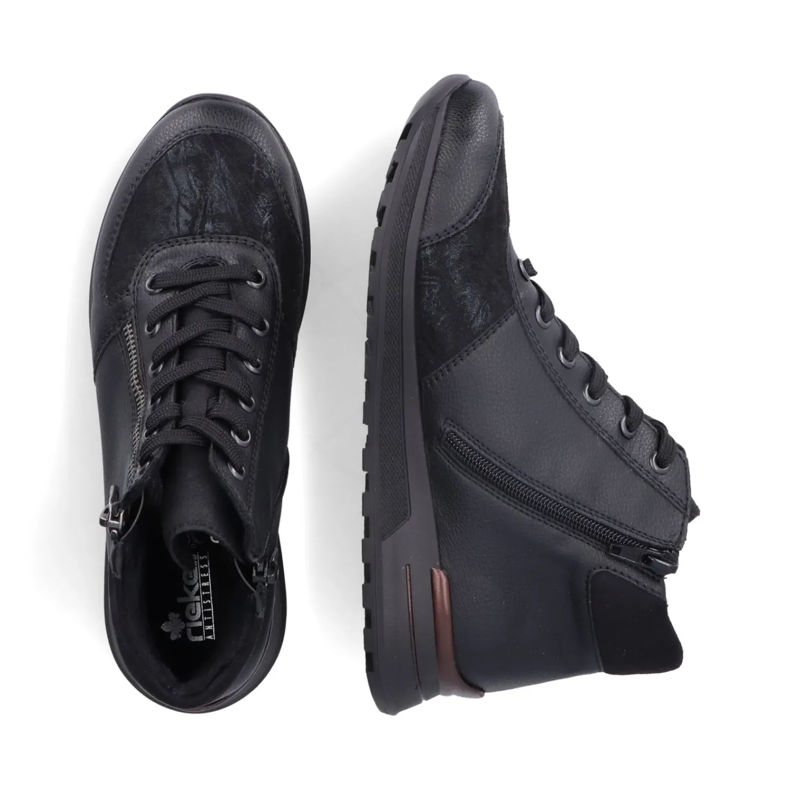 Clearance Rieker Sznurowane Buty Damskie W Kolorze Glebokiej Czerni