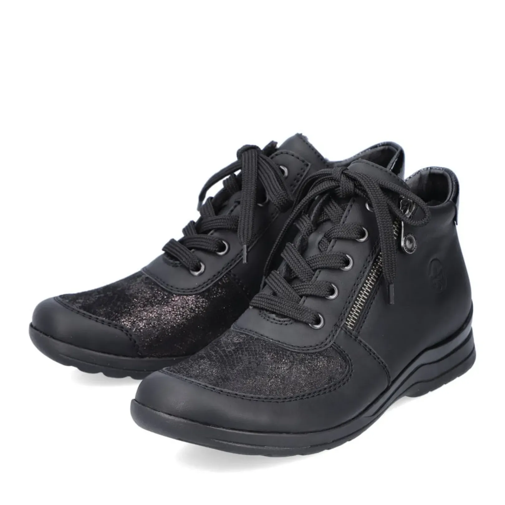 Best Rieker Sznurowane Buty Damskie W Kolorze Glebokiej Czerni