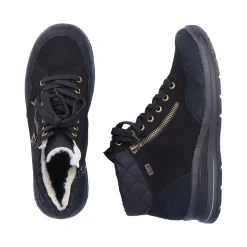 Discount Rieker Sznurowane Buty Damskie W Kolorze Glebokiej Czerni