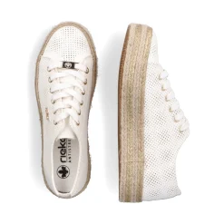 Hot Rieker Sznurowane Buty Damskie W Kolorze Labedzim Bialym