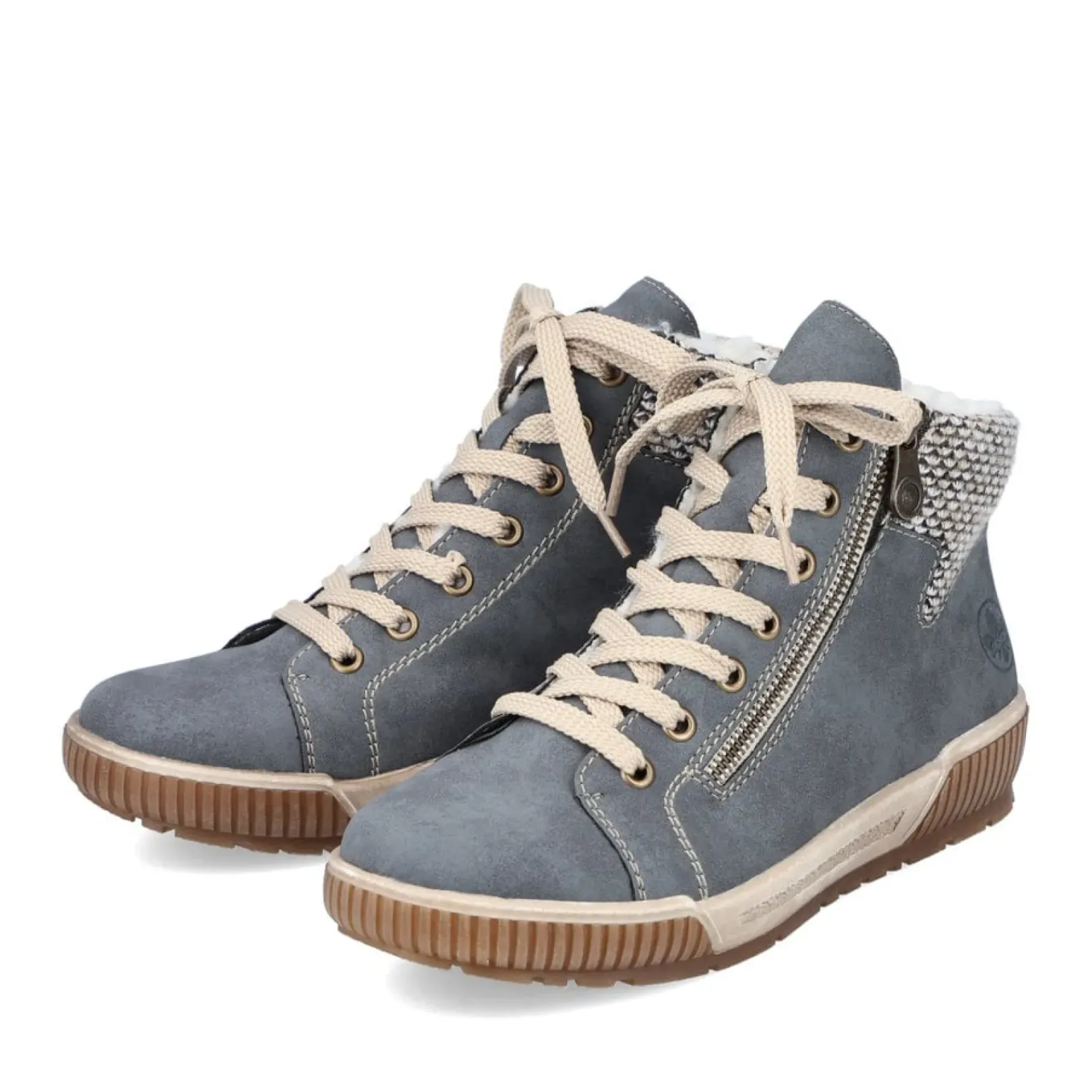 New Rieker Sznurowane Buty Damskie W Kolorze Niebiesko-Szarym
