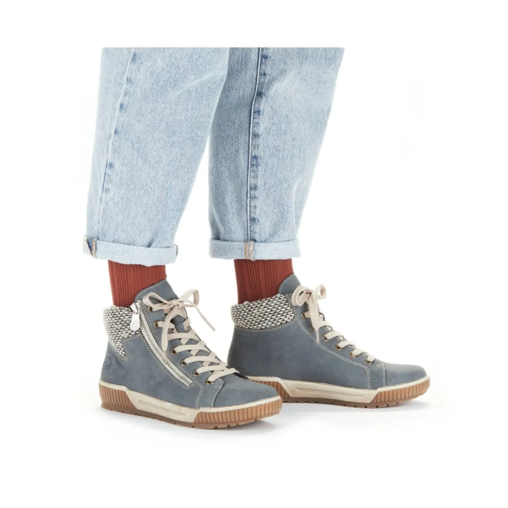 New Rieker Sznurowane Buty Damskie W Kolorze Niebiesko-Szarym
