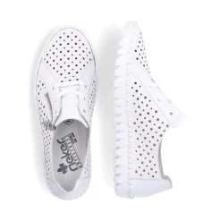 Hot Rieker Sznurowane Buty Damskie W Kolorze Perlowo-Bialym