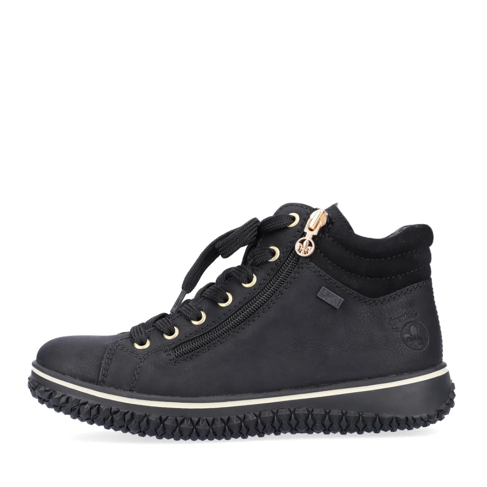 Discount Rieker Sznurowane Buty Damskie W Kolorze Glebokiej Czerni
