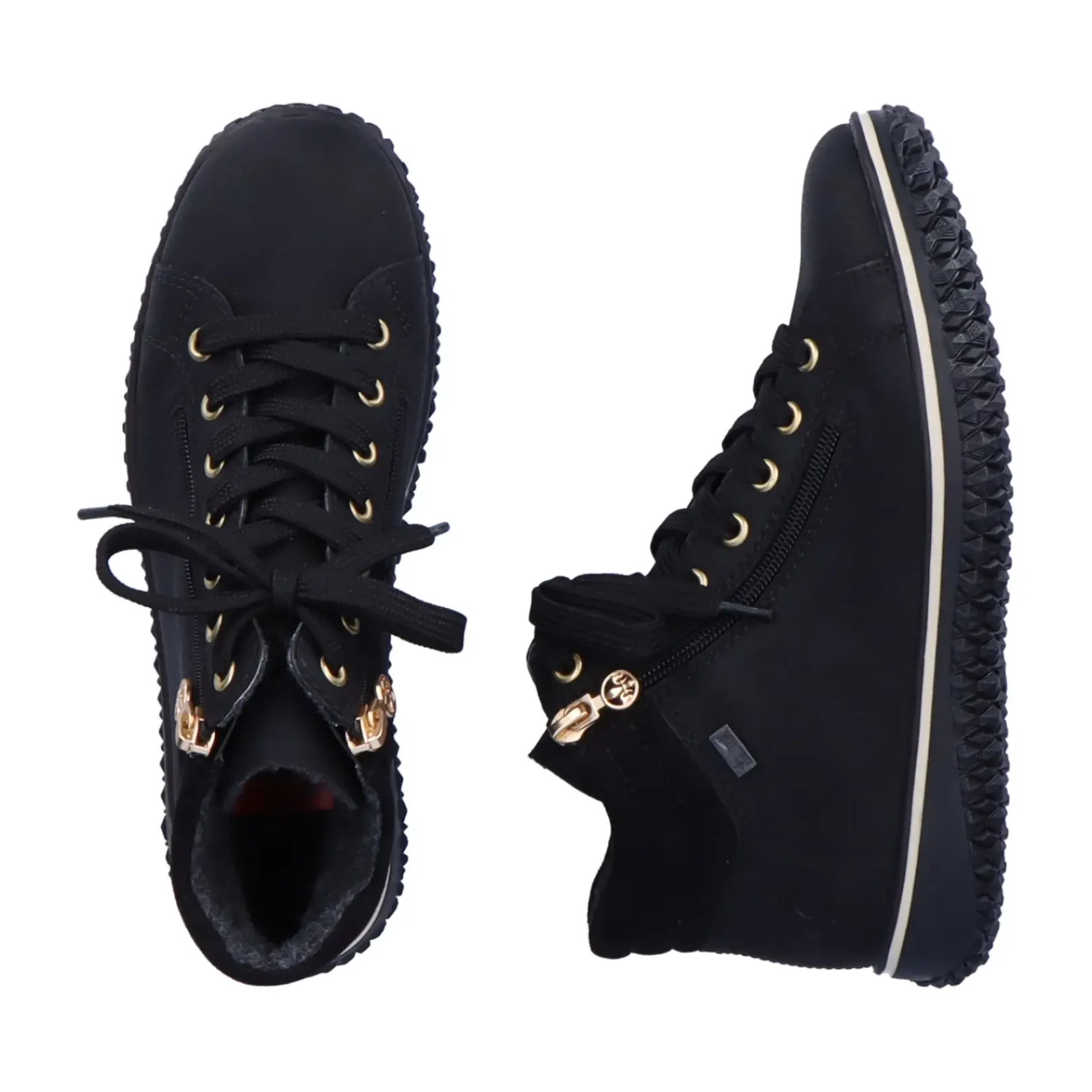 Discount Rieker Sznurowane Buty Damskie W Kolorze Glebokiej Czerni