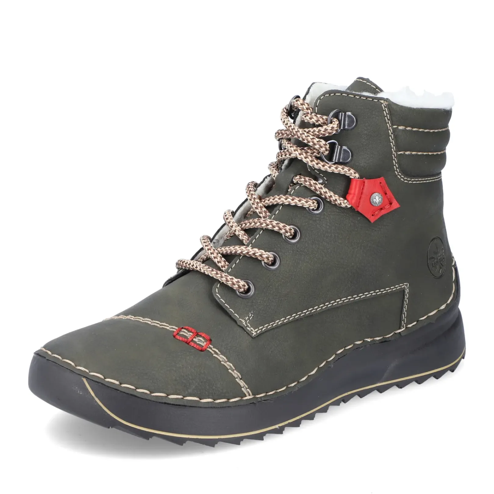 Outlet Rieker Sznurowane Buty Damskie W Kolorze Szaro-Zielonym